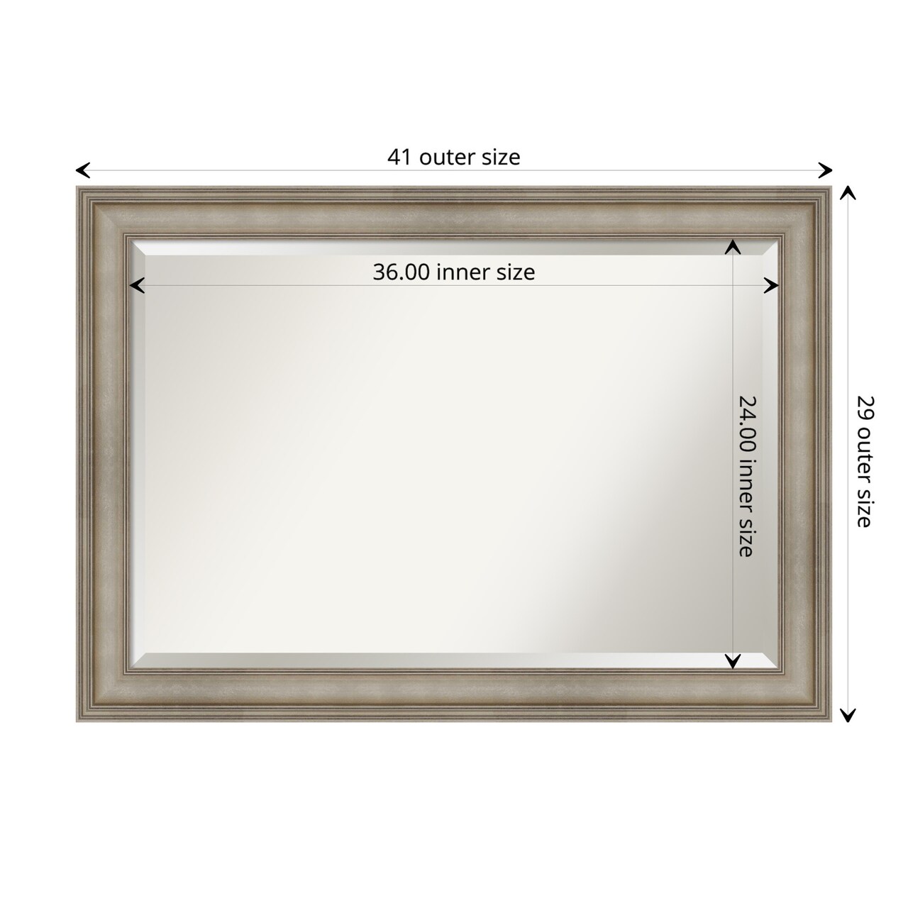 Beveled Wood Bathroom Wall Mirror, Mezzanine Antique Silver Narrow Frame